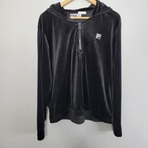 Fila Womens Velour Hoodie XXL  Black Sweatshirt Athleisure Tracksuit Y2K